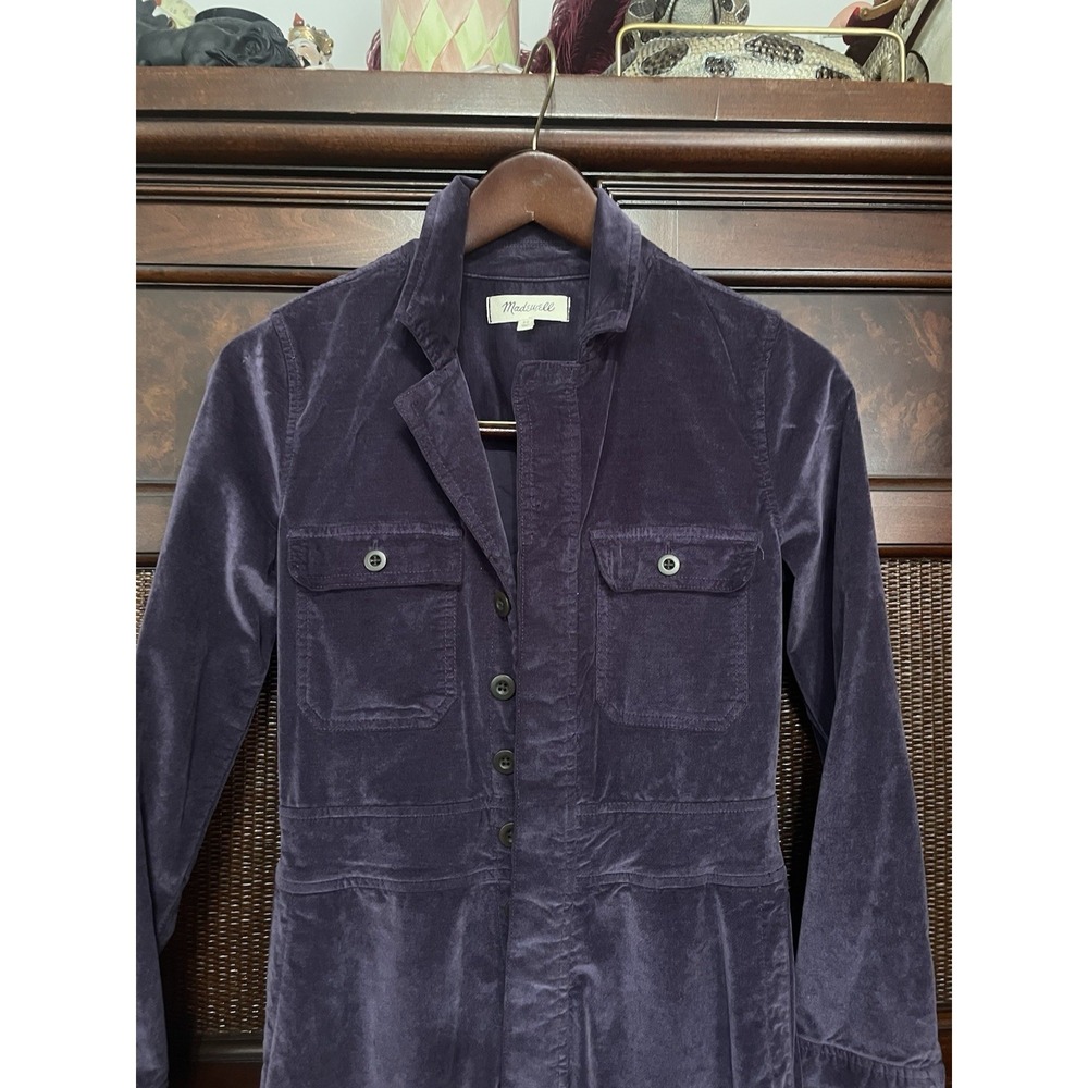 Madewell Purple Eggplant Stretchy Velvet Velveteen Slim Coverall Jumpsuit Sz 00 - Picture 7 of 13